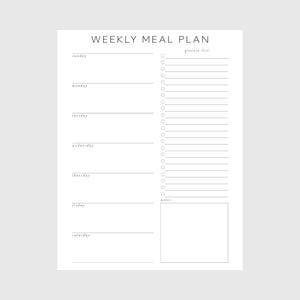 Tygodniowy plan posiłków z listą zakupów do wydrukowania, 7-dniowy plan menu, planer żywności, zdrowie i fitness, A4/A5/Letter/Half