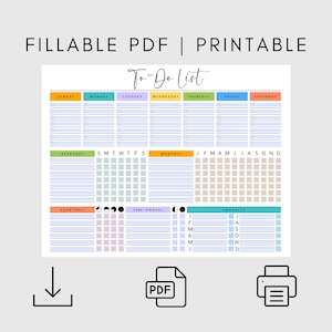 Printable To Do List Template Colorful PDF Checklist Daily Weekly Monthly Annual Instant Download Sunday & Monday Start Task Tracker ADHD A4 image 5