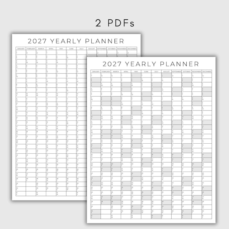2027 Yearly Planner Printable, Yearly Planning Calendar, Calendar Poster, Digital Calendar, 2027 Calendar, 2027 Planner, Yearly Overview image 2