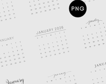 Calendario PNG 2026 con sfondo trasparente, adesivi per calendario mensile digitale