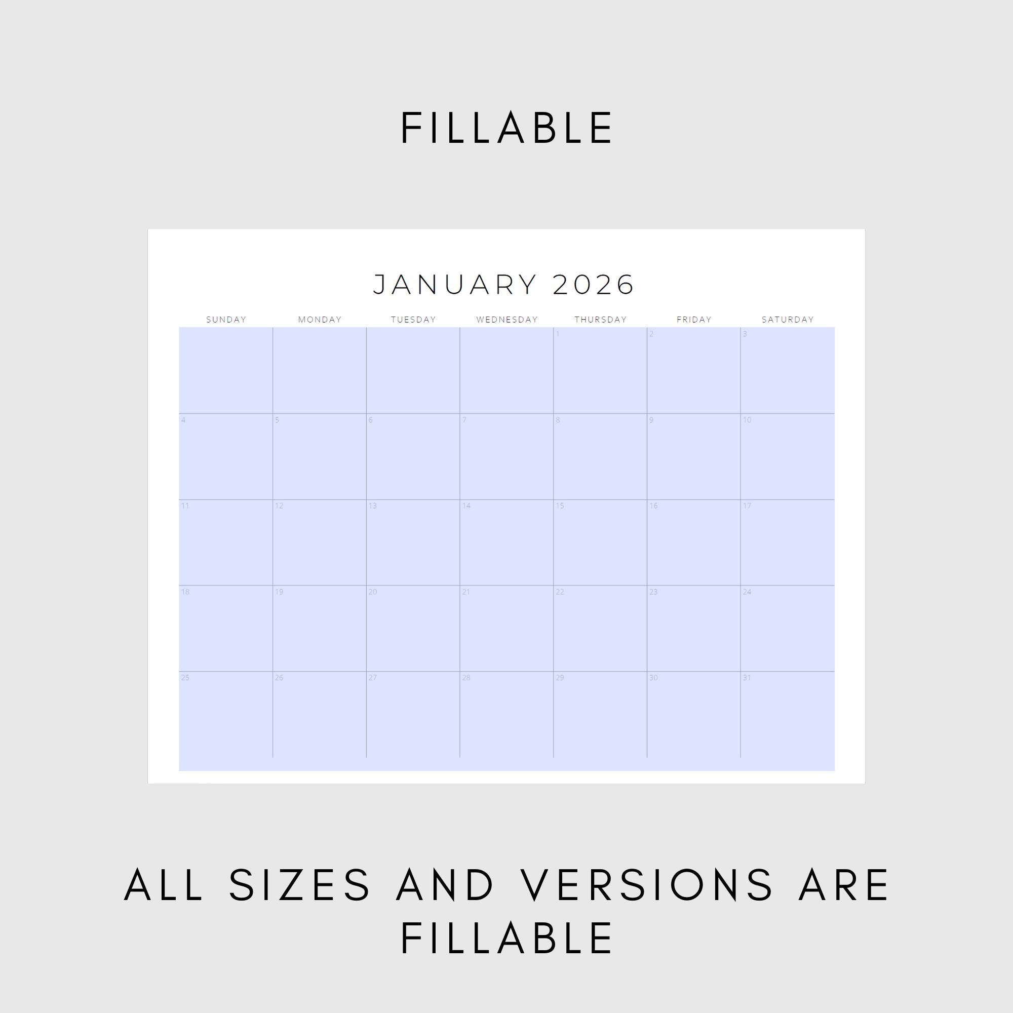 2026 Calendar Printable, Monthly Planner Landscape, Minimal Monthly ...