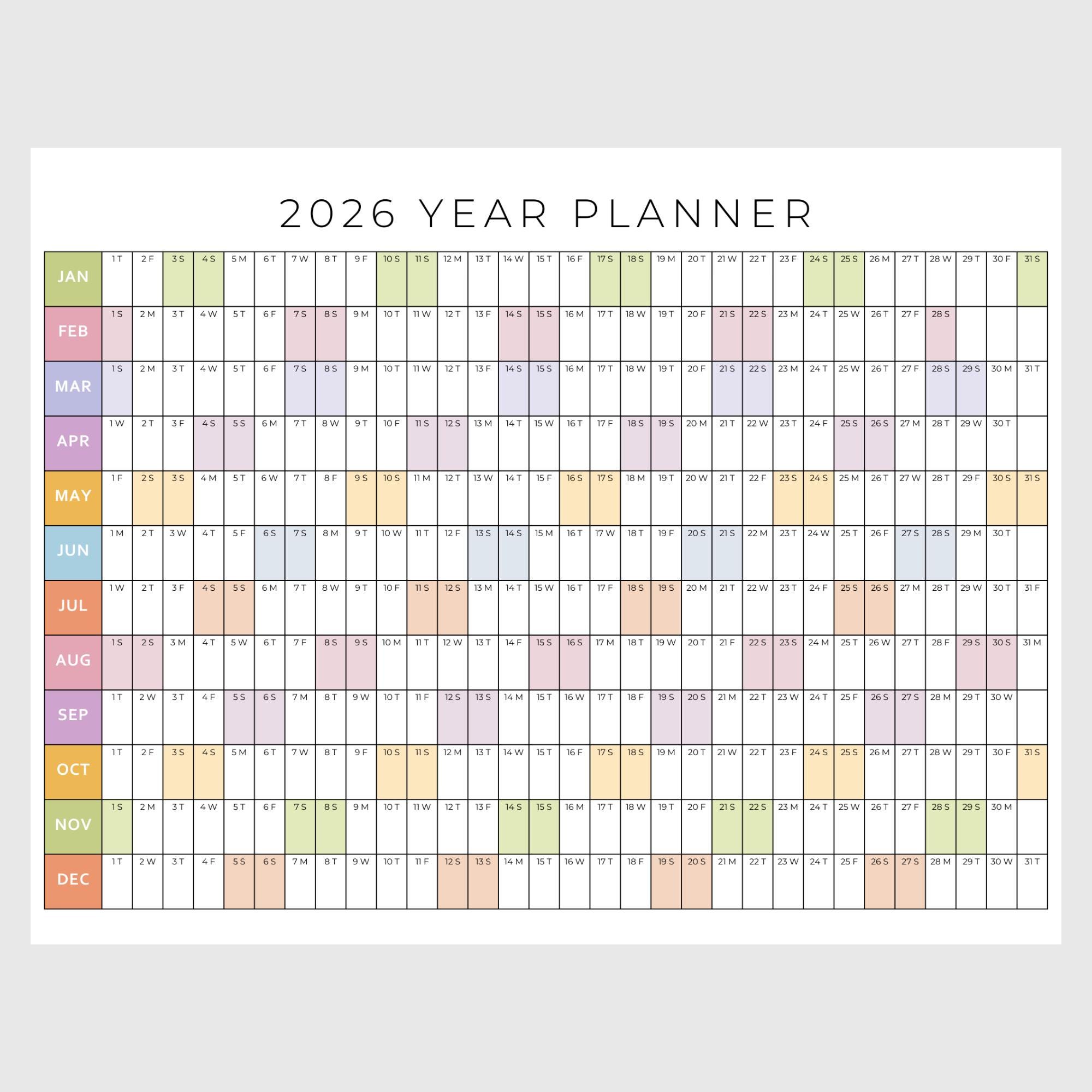 2026 Printable Year Planner Large Wall Calendar 2026 Yearly Wall 2026 Printable Year Planner Large Wall Calendar 2026 Yearly Wall