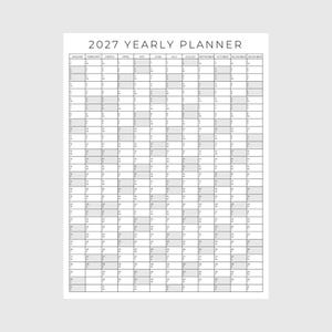 Planificador anual 2027 imprimible, calendario de planificación anual, póster de calendario, calendario digital, calendario 2027, planificador 2027, resumen anual