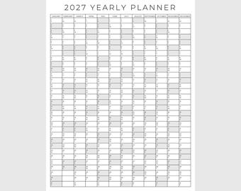 2027 Yearly Planner Printable, Yearly Planning Calendar, Calendar Poster, Digital Calendar, 2027 Calendar, 2027 Planner, Yearly Overview