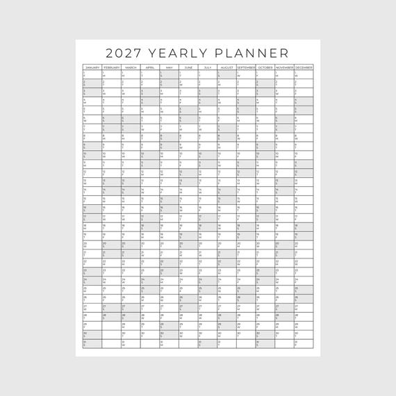 2027 Yearly Planner Printable, Yearly Planning Calendar, Calendar Poster, Digital Calendar, 2027 Calendar, 2027 Planner, Yearly Overview