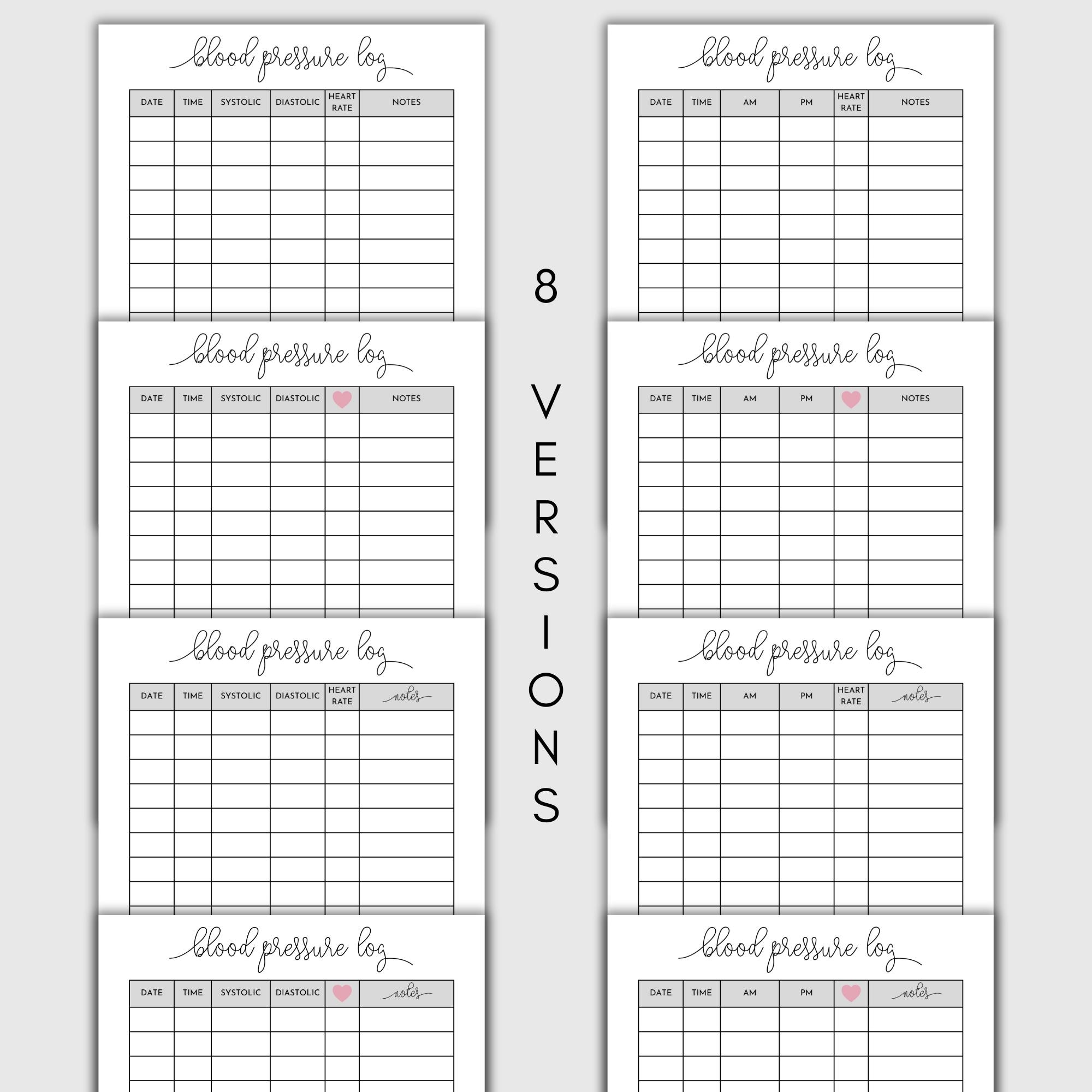 Blood Pressure Log Printable - Instant Download, Medical Tracker, Blood ...