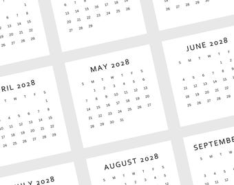 2028 Mini Calendar 2028 Small Calendar Printable 2028 Minimalist Calendar 3x3 inch Square Calendar 2028 Pocket Calendar Desk Calendar DIY
