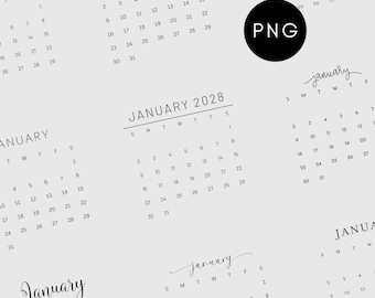 Calendario 2028 PNG con sfondo trasparente, adesivi digitali per calendario mensile