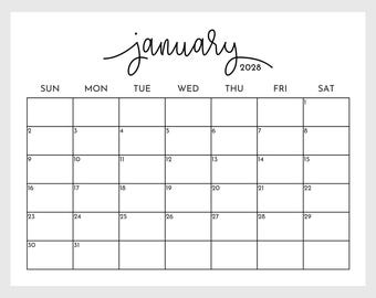 Druckbarer Kalender 2028, Monatsplaner Landschaft, Minimaler Monatskalender 2028, Sonntag Start Brief Wandkalender Download