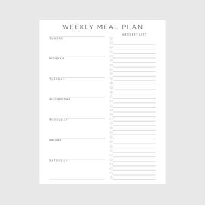 Planificateur de repas hebdomadaire avec modèle imprimable de liste de courses, plan de menus de 7 jours, planificateur de nourriture, santé et forme physique, A4/A5/Letter/Half