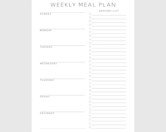 Weekly Meal Planner Printable, Meal Prep, Menu Planner with Grocery List Shopping List, A4 Letter A5 Half Letter, Digital Download PDF