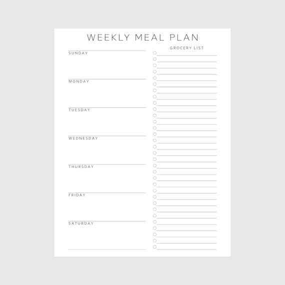 Weekly Meal Planner Printable, Meal Prep, Menu Planner with Grocery List Shopping List, A4 Letter A5 Half Letter, Digital Download PDF