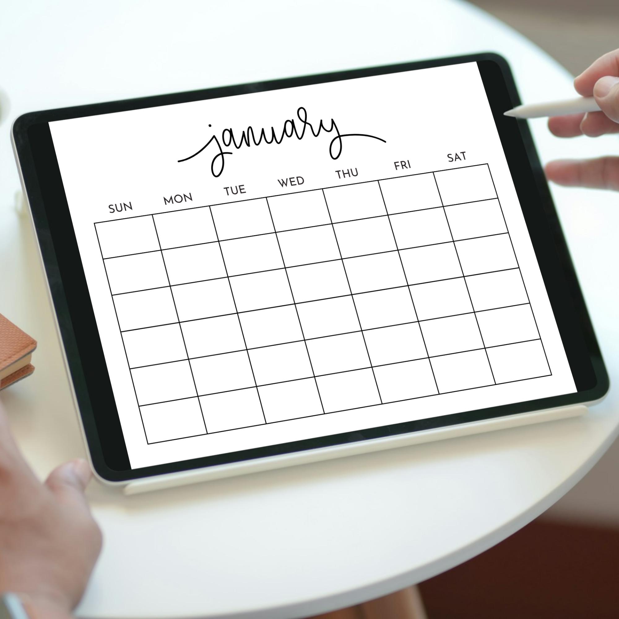 Monthly Blank Calendar, Simple Calendar, Minimalist, Wall Calendar ...