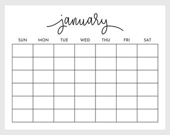 Calendario mensile vuoto, calendario semplice, minimalista, calendario da parete, calendario da scrivania, pagine del calendario, stampabile, PDF, formato lettera USA, A4, A5, JPG
