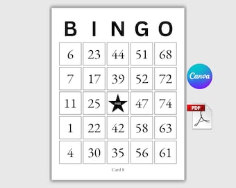 100 afdrukbare bingokaarten | 1, 2, 4 en 6 per pagina, aangepaste bingokaart, bewerkbare canva-sjabloon, gezelschapsspellen, kerstbingo, pdf-bingo voor volwassenen