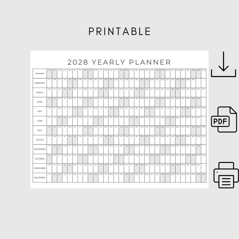 2024 | 2025 | 2026 | 2027 | 2028 Year Planner Printable | Yearly Planning Calendar | Calendar Poster |Digital Calendar | Calendar | Planner image 7