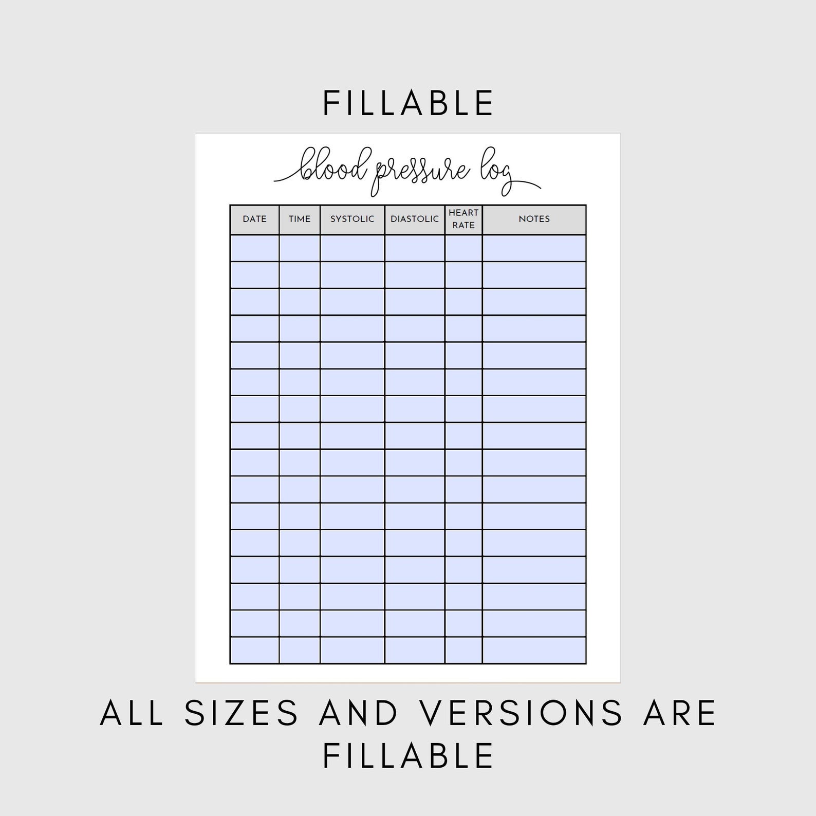 Blood Pressure Log Printable - Instant Download, Medical Tracker, Blood ...