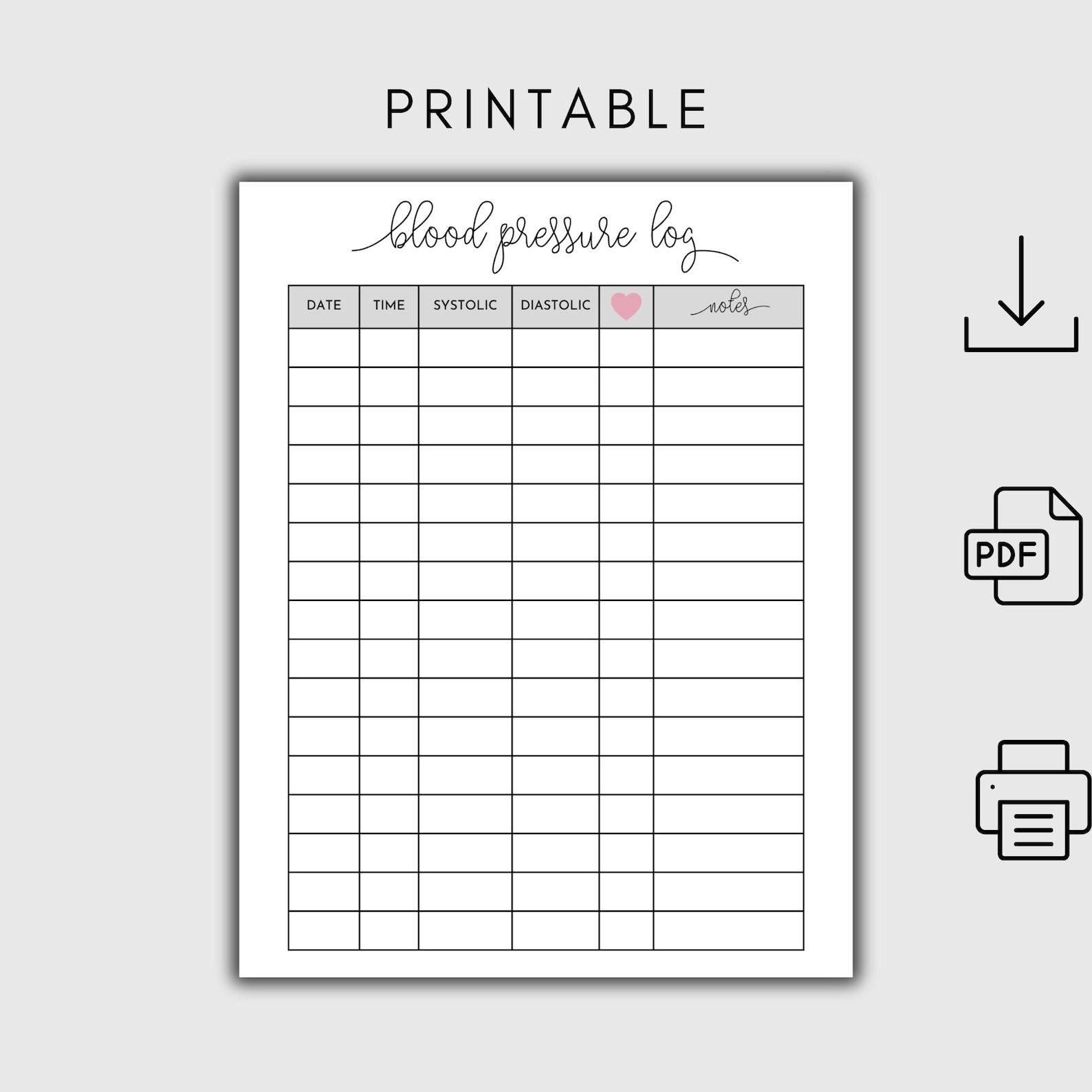 Blood Pressure Log Printable - Instant Download, Medical Tracker, Blood ...