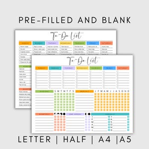 Printable To Do List Template Colorful PDF Checklist Daily Weekly Monthly Annual Instant Download Sunday & Monday Start Task Tracker ADHD A4 image 2