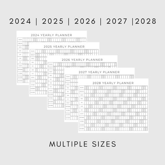 2024 | 2025 | 2026 | 2027 | 2028 Year Planner Printable | Yearly Planning Calendar | Calendar Poster |Digital Calendar | Calendar | Planner