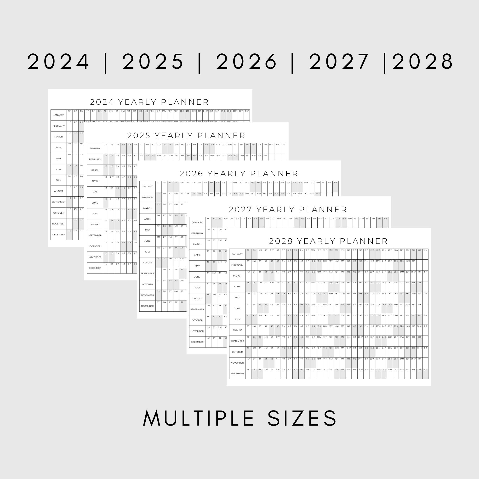 2024 | 2025 | 2026 | 2027 | 2028 Year Planner Printable | Yearly Planning Calendar | Calendar Poster |Digital Calendar | Calendar | Planner