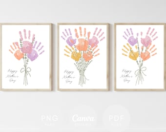 Regalo per la festa della mamma / Bouquet di impronte di mani stampabili / San Valentino e compleanno / Lavoretto con impronte di mani di fiori per più bambini / 1, 2, 3, 4 o 5 impronte di mani