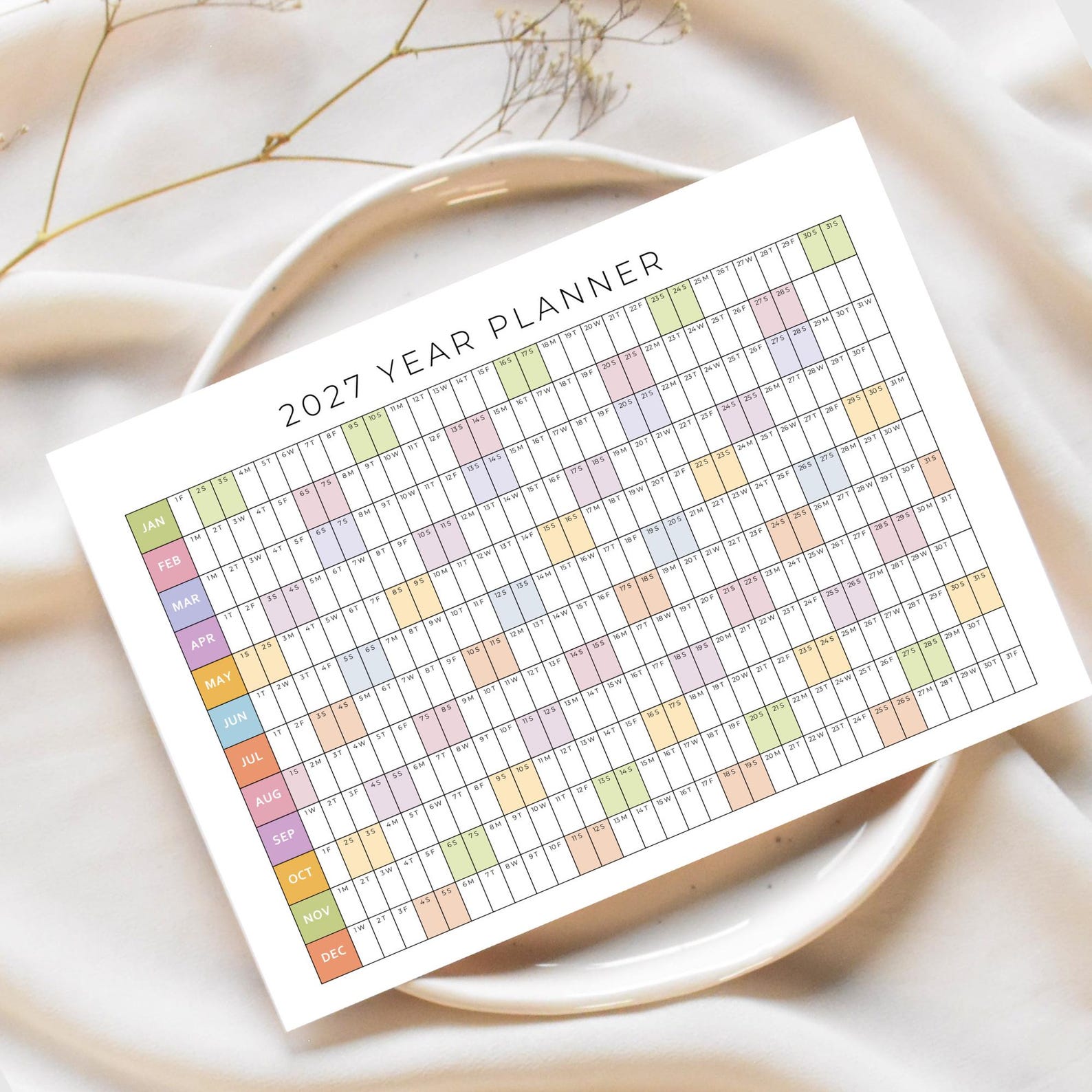 2027 Printable Year Planner | Large Wall Calendar 2027 | Yearly Wall ...