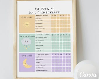 Kids Daily School Checklist, Responsibility Chart, To Do List, Editable Chore Chart, Printable PDF, Daily Routine, Homeschool Planner