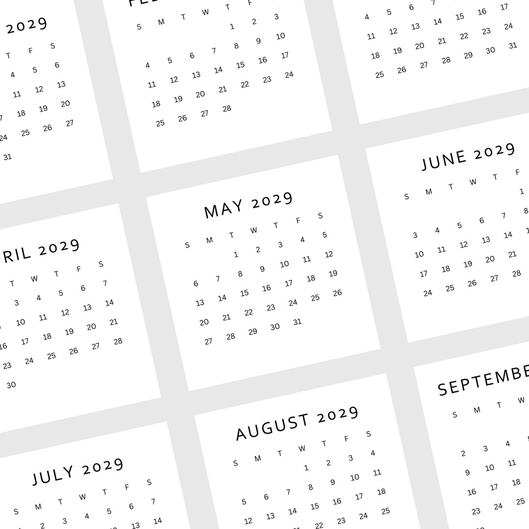 2029 Mini Calendar 2029 Small Calendar Printable 2029 Minimalist