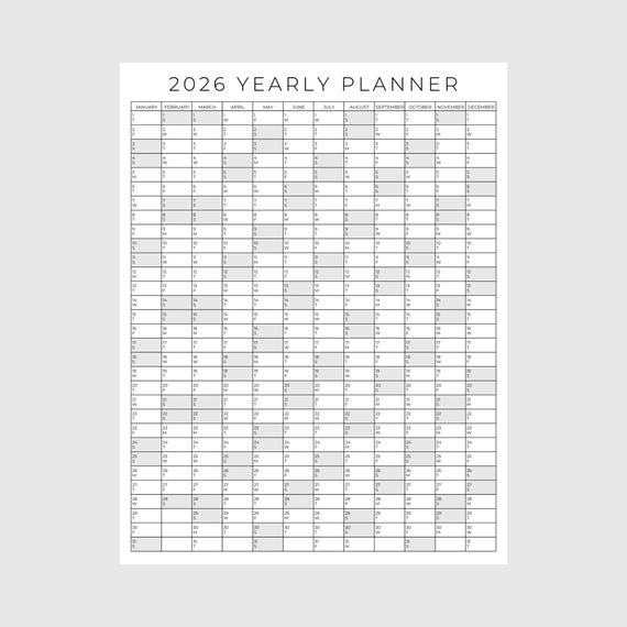 2026 Yearly Planner Printable, Yearly Planning Calendar, Calendar Poster, Digital Calendar, 2026 Calendar, 2026 Planner, Yearly Overview