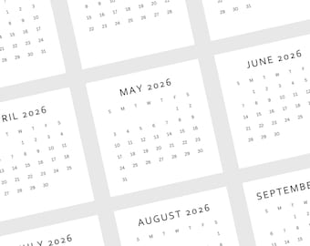 Mini calendario 2026, piccolo calendario 2026 stampabile, calendario minimalista 2026, calendario quadrato 3 x 3 pollici, calendario tascabile 2026, calendario da scrivania fai da te