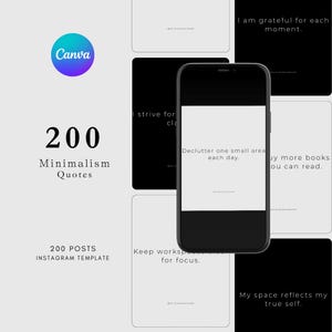 Puede incluir: Una colección de 200 citas minimalistas para publicaciones de Instagram. Las citas se muestran en un fondo blanco con texto negro. Las citas tratan sobre la organización, la concentración y la vida simple.