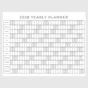 2028 Year Planner Printable, Yearly Planning Calendar, Calendar Poster, 2028 Digital Calendar, 2028 Calendar, 2028 Planner, Year at a glance