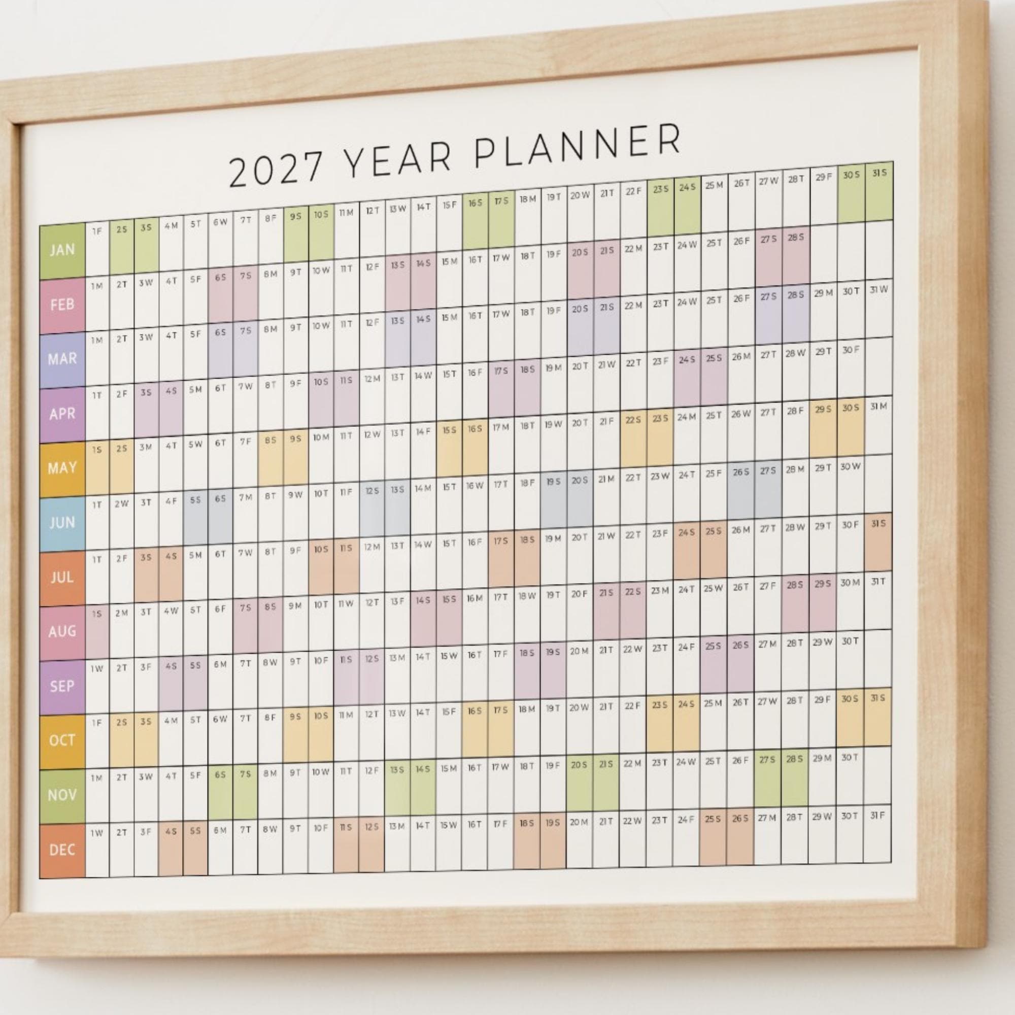 2027 Printable Year Planner | Large Wall Calendar 2027 | Yearly Wall