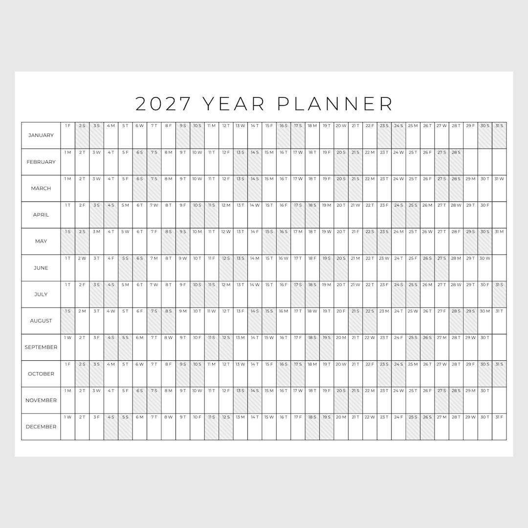 2027 Year Planner Printable, Yearly Planning Calendar, Calendar Poster