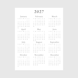 Calendario anual 2027 Calendario anual 2027 para imprimir Calendario vertical 2027 Calendario de pared 2027 Tamaño carta A3 A4 Calendario de escritorio 2027 para imprimir en PDF