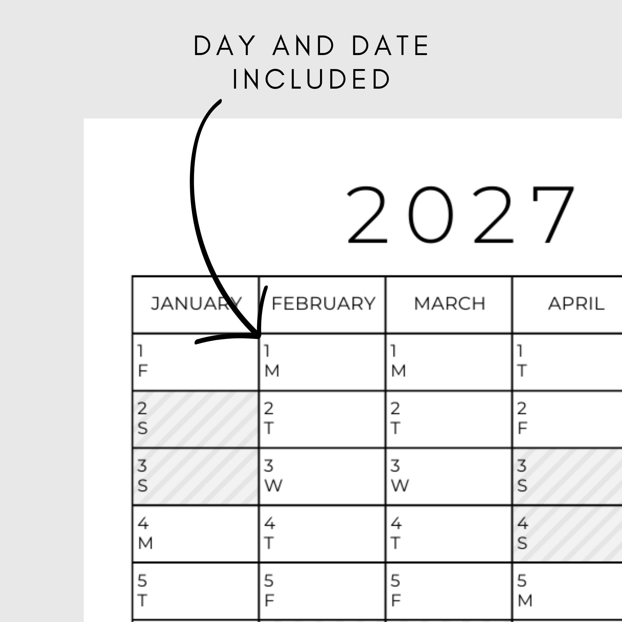 2027 Yearly Planner Printable, Yearly Planning Calendar, Calendar