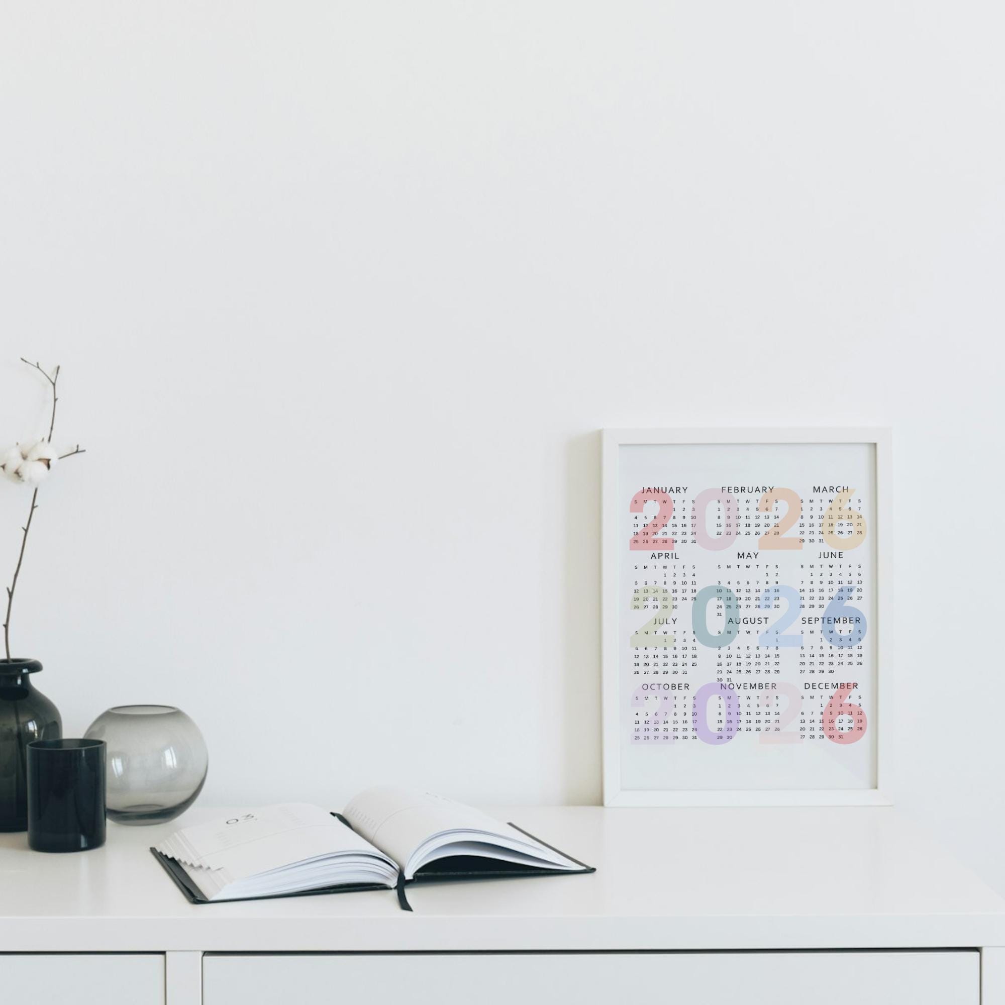 2026 Year at a Glance Calendar Printable | Full Year One Page | A4, A3 ...