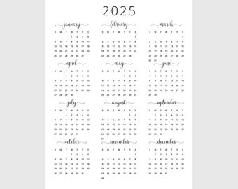 Jaarkalender 2025 Jaarkalender 2025 Afdrukbare kalender 2025 Verticale Wandkalender 2025 A3 A4 Bureaukalender Letter-formaat 2025 PDF afdrukken