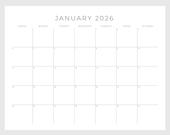 2026 Calendar Printable, Monthly Planner Landscape, Minimal Monthly Calendar 2026 Printable, Sunday Start Letter Wall Calendar Download