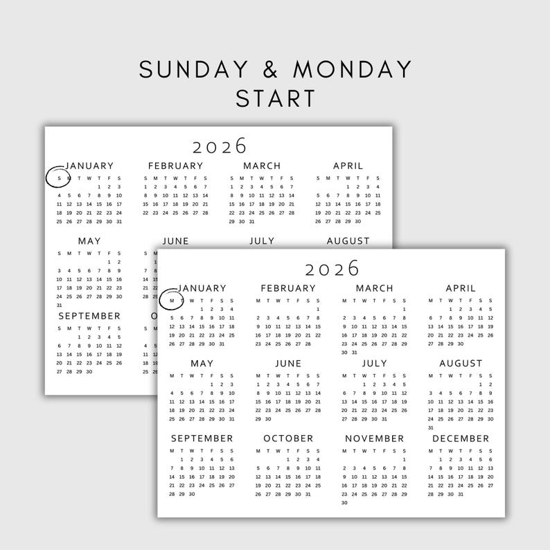 2026 Calendar Printable | Single Page | Full Year Calendar | Year at a ...