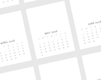 Calendario mensile 2026 5 x 7 pollici Calendario 2026 Scheda STAMPABILE Pdf Elegante piccolo calendario PDF 5 x 7 pollici Calendario fai da te 2026 Crafter Planner Ritratto