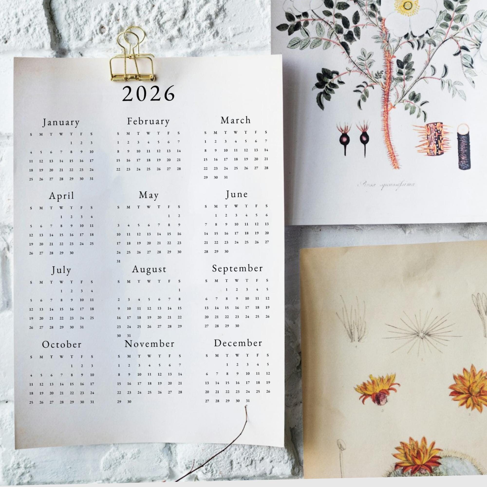 2026 Yearly Calendar 2026 Annual Calendar Printable 2026 Calendar