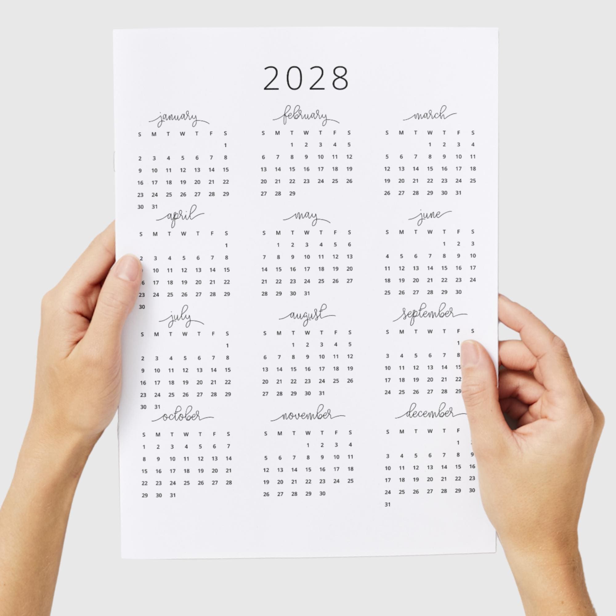 2028年カレンダー | シングルページ | 月曜日と日曜日開始 | 年間