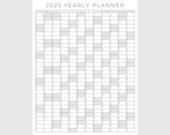 2025 Yearly Planner Printable, Yearly Planning Calendar, Calendar Poster, Digital Calendar, 2025 Calendar, 2025 Planner, Yearly Overview