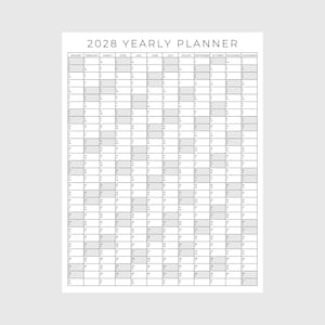 2028 Yearly Planner Printable, Yearly Planning Calendar, Calendar Poster, Digital Calendar, 2028 Calendar, 2028 Planner, Yearly Overview