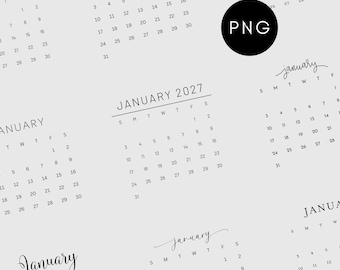 Calendario PNG 2027 con sfondo trasparente, adesivi per calendario mensile digitale