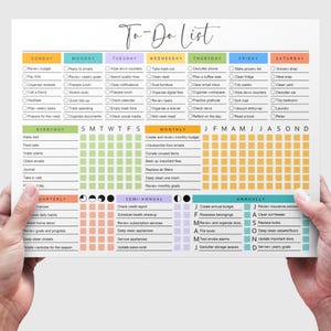 Printable To Do List Template Colorful PDF Checklist Daily Weekly Monthly Annual Instant Download Sunday & Monday Start Task Tracker ADHD A4 image 4