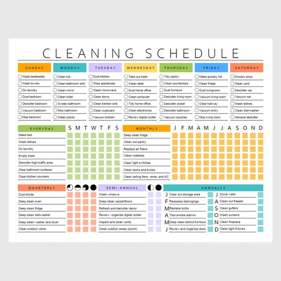 EDITABLE Cleaning Planner, Cleaning Checklist, Schedule, ADHD Cleaning Planner, Household Chores Chart, Digital Download PDF, Colorful