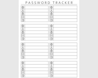 Tracker password modificabile/Tracker password stampabile/Registro password/Elenco password/Gestione password/Organizzatore password/A4 / A5 / Lettera